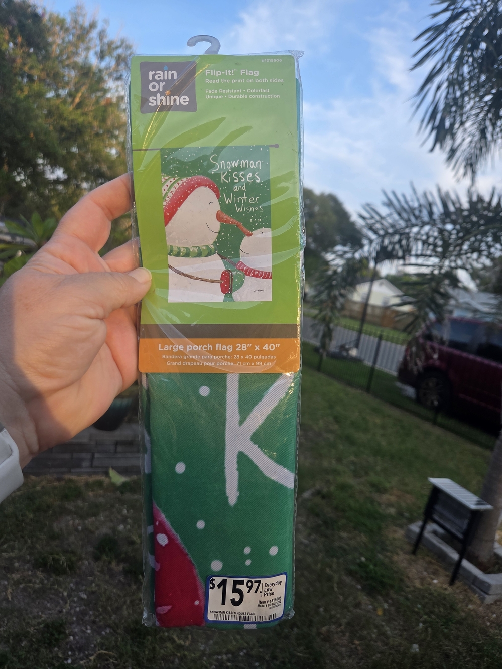 Rain or Shine Green Snowman Garden Flag - Holiday Flip-It Flag 28×40